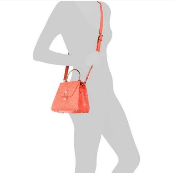 BADGLEY MISCHKA  Trapezoid Matte Croco Flap Over Crossbody bag, orange,NWT - Picture 5 of 17